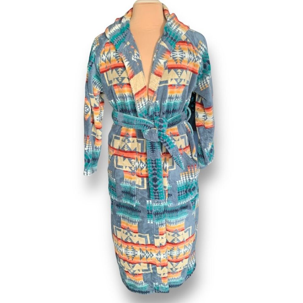 Pendleton Blue Multi Native Pattern Hooded Robe - Picture 11 of 11